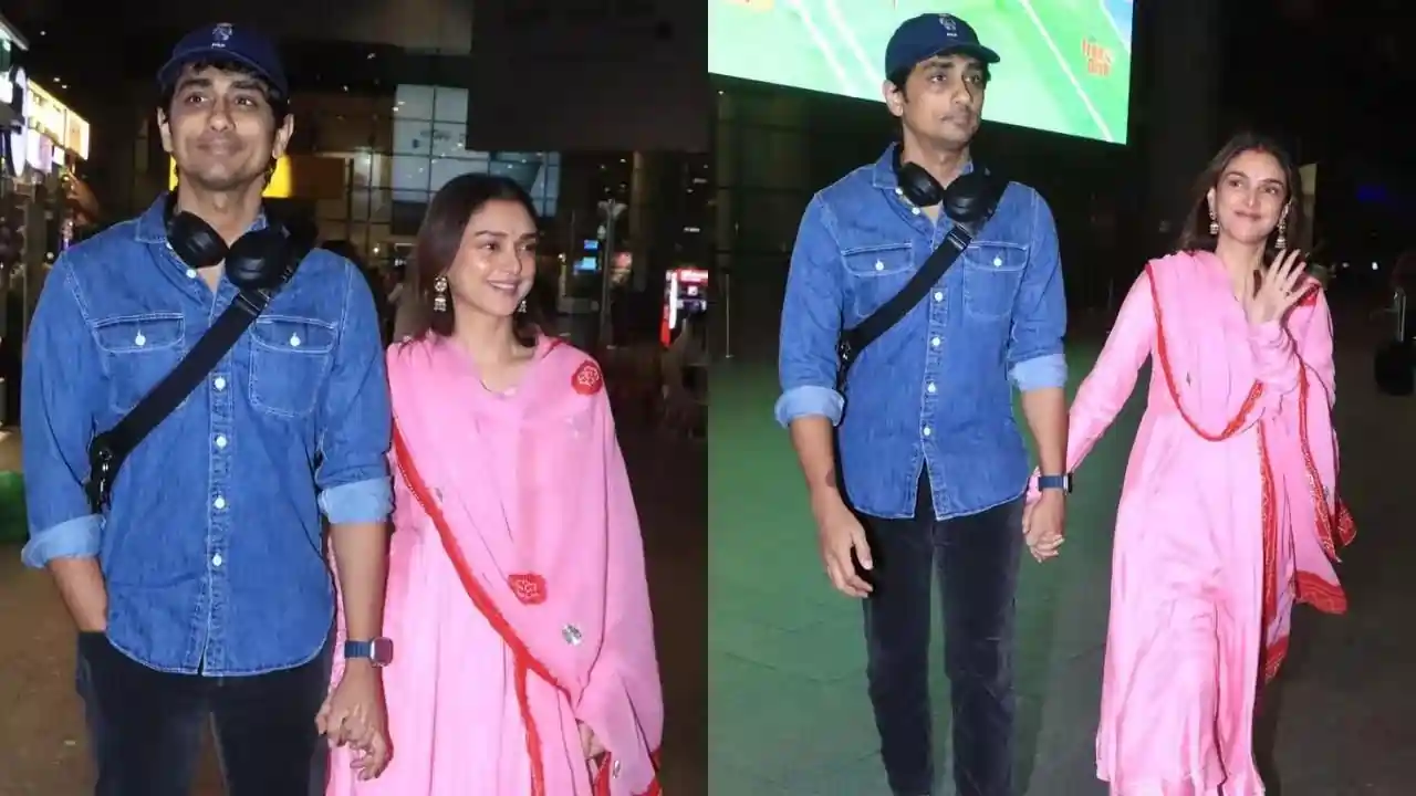 Aditi Rao Hydari and Siddharth make first public appearance after marriage, hold hands at Mumbai airport. Watch