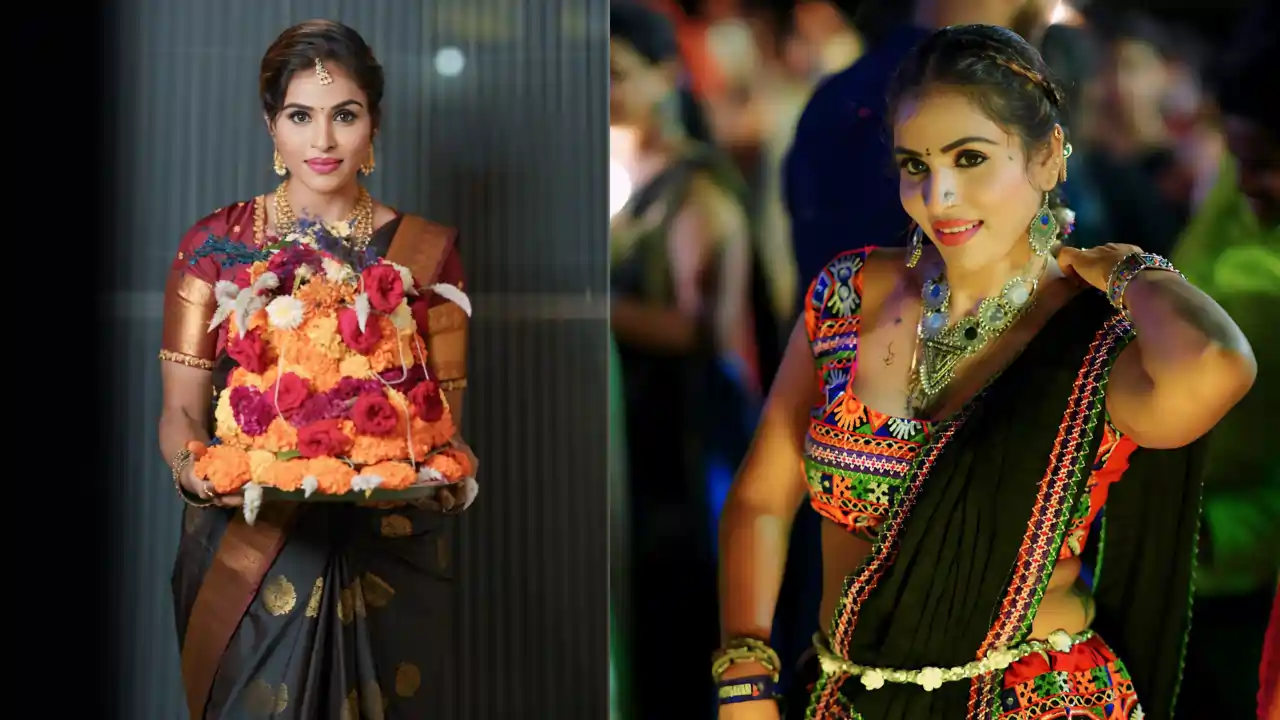 Glammon's Mrs India 2024 award winning heroine Hemalatha Reddy attended Bathukamma festival at Dandiya event