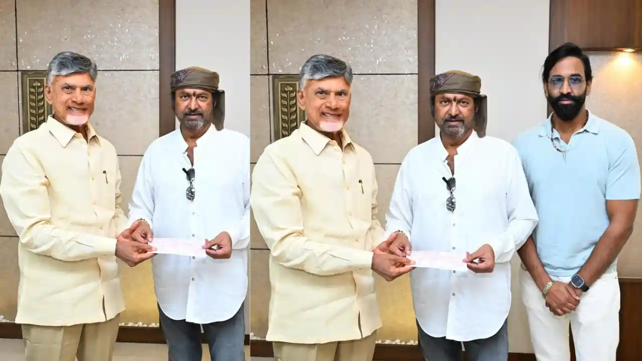 Dialogue King Dr. Mohan Babu and his son Vishnu Manchu Meet AP CM & Handed Over 25 Lakhs Cheque For Flood Relief