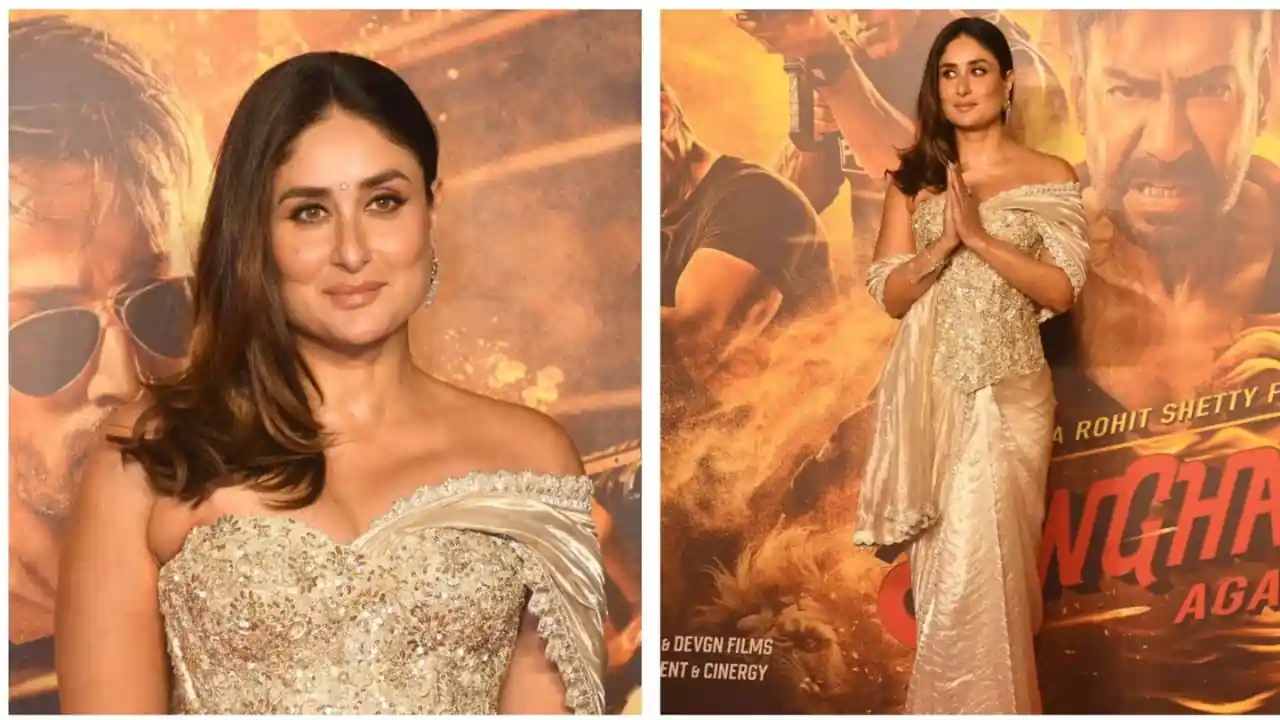 Kareena Kapoor steals the spotlight at Singham Again trailer launch in a statement Manish Malhotra saree