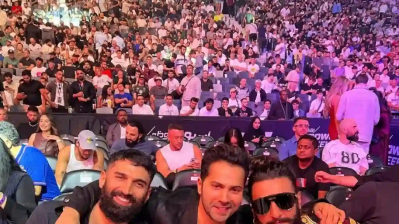 Varun Dhawan enjoys fun 'boys knight' with Ranveer Singh and Aditya Roy Kapur at UFC match in Abu Dhabi; fans are all hearts